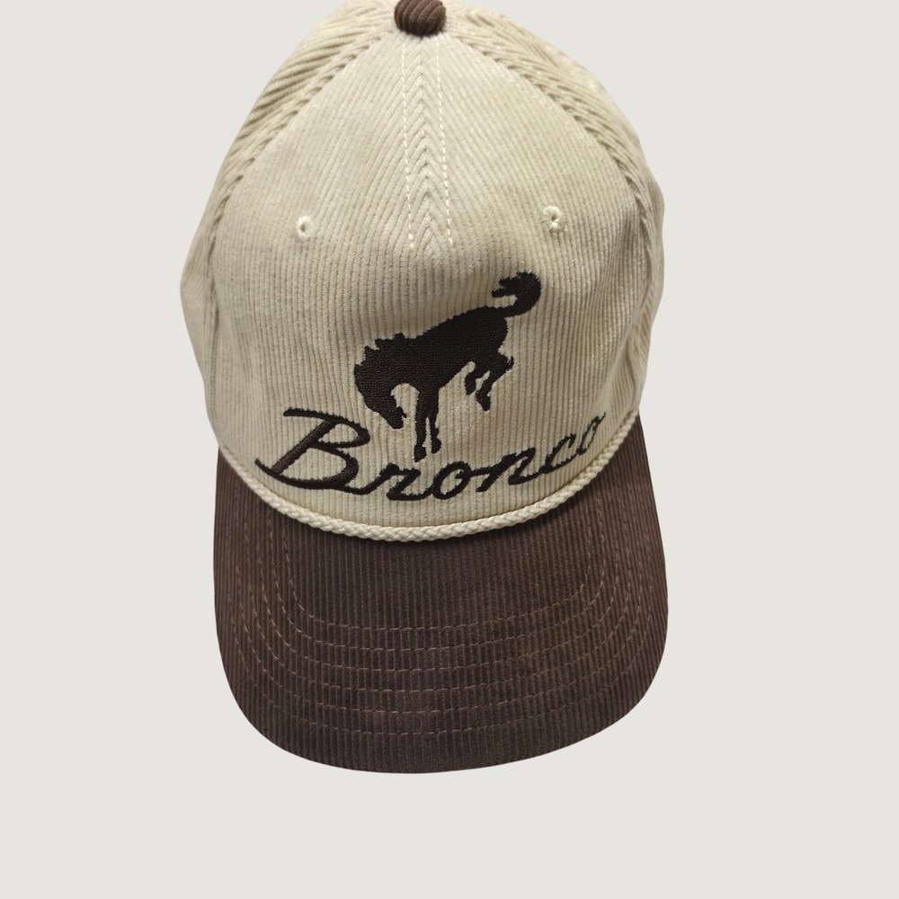 Ford Bronco Corduroy Snapback Hat Cream Brown Bucking Horse Logo Cap Unisex